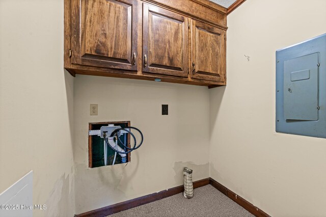 6715 Clarks Neck Rd, Washington, NC 27889 - laundry room featuring electric panel, washer hookup, hookup for an electric dryer, and cabinet space
