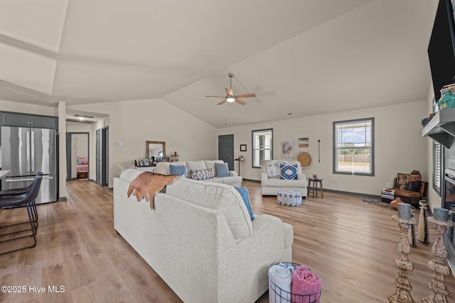 125 Trellis Ln, Vanceboro, NC 28586 - living room with lofted ceiling, light wood-type flooring, and ceiling fan