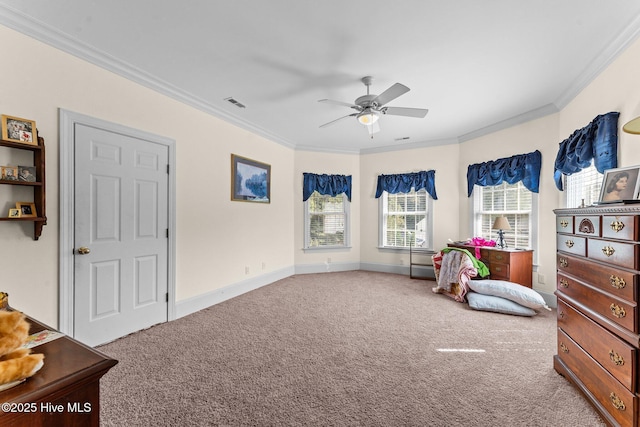 7264 NC-43, Macclesfield, NC 27852 - bedroom with carpet flooring, ornamental molding, and ceiling fan