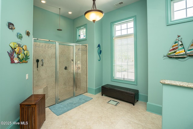6601 Annesbrook Pl, Ocean Isle Beach, NC 28469 - full bathroom with a stall shower, tile patterned floors, and recessed lighting
