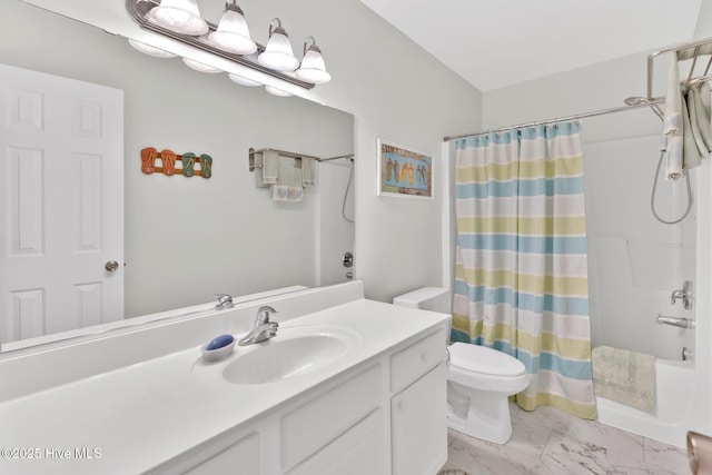 448 Edgewood & Rd, Southport, NC 28461 - full bathroom with vanity, shower / tub combo, and marble finish floors