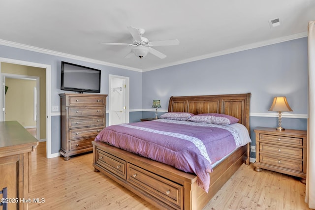 448 Edgewood & Rd, Southport, NC 28461 - bedroom featuring light wood-style floors, ornamental molding, and ceiling fan