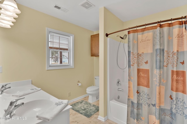 448 Edgewood & Rd, Southport, NC 28461 - bathroom featuring marble look tiles, shower / bath combination with curtain, and double vanity