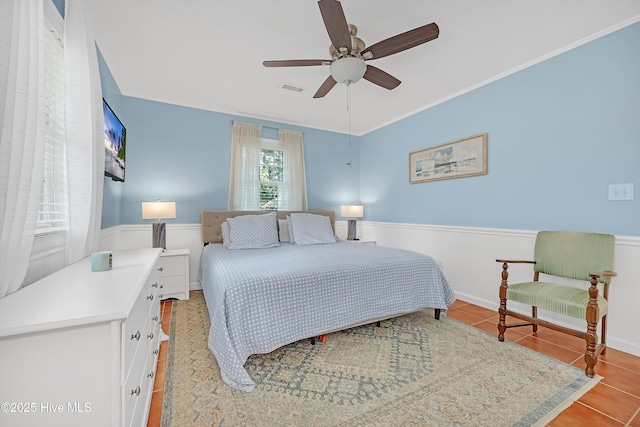 8 Gate 2, Carolina Shores, NC 28467 - bedroom featuring wainscoting, light tile patterned floors, and a ceiling fan