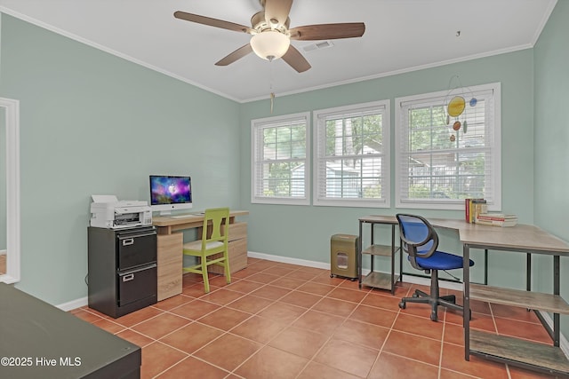 8 Gate 2, Carolina Shores, NC 28467 - home office featuring healthy amount of natural light, a ceiling fan, tile patterned floors, and crown molding