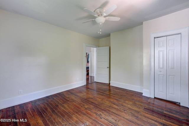 305 Mcrae St, Wilmington, NC 28401 - unfurnished bedroom with a closet, dark wood-style flooring, and a ceiling fan