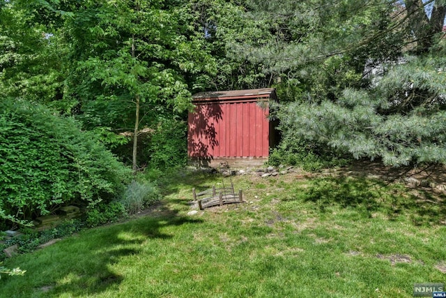 view of yard with a shed