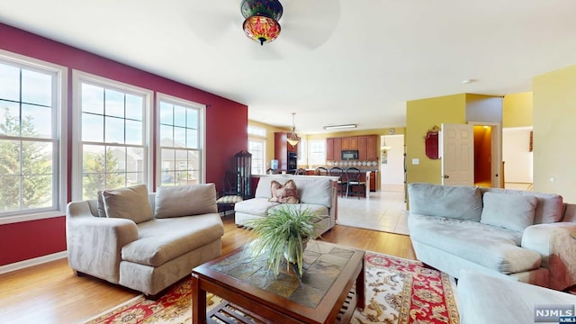 living room with light wood-type flooring