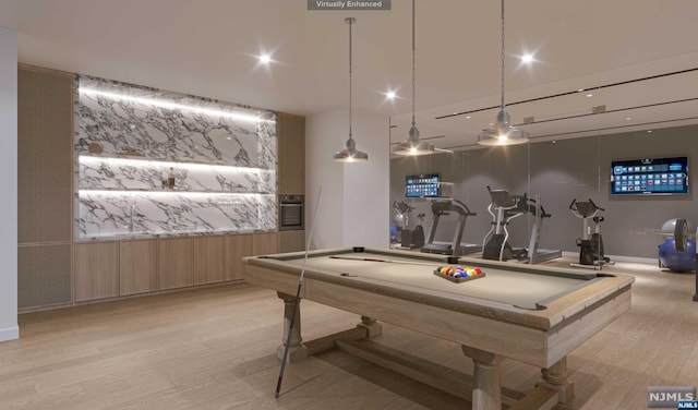 recreation room featuring light wood-type flooring and pool table