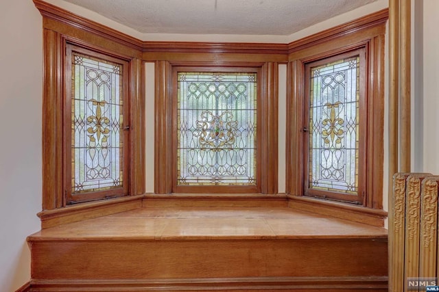 interior details with a textured ceiling