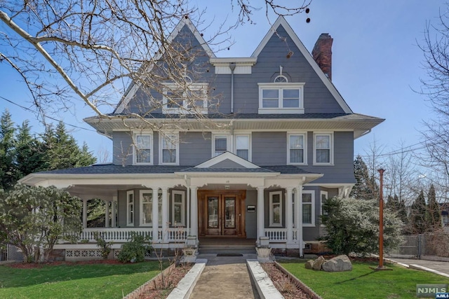 view of front facade featuring a front yard and a porch