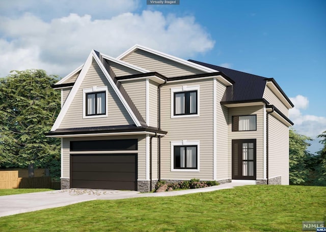 view of front of house with a garage and a front yard