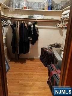 walk in closet with hardwood / wood-style flooring