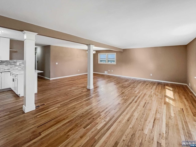 unfurnished living room featuring light hardwood / wood-style floors