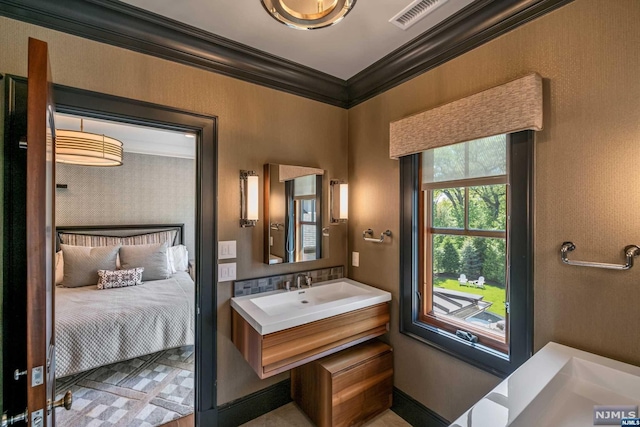 bathroom with sink and crown molding