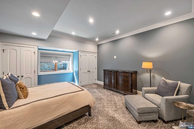 bedroom with ornamental molding