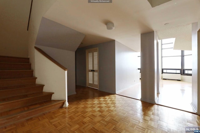 interior space with parquet flooring