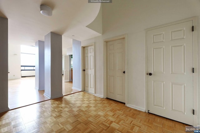 interior space featuring light parquet flooring