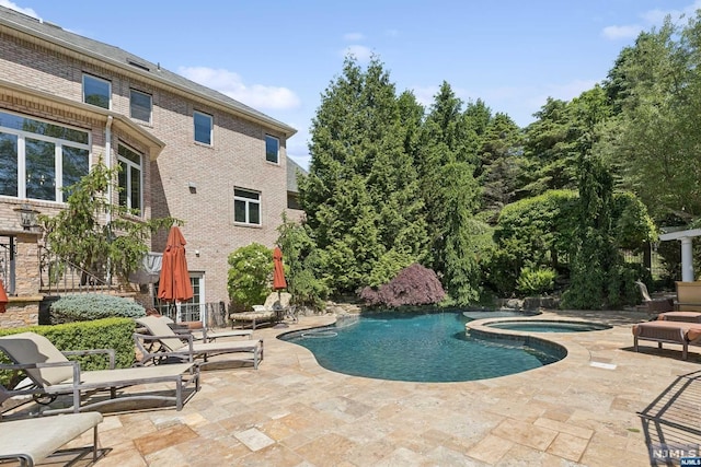 view of pool with an in ground hot tub and a patio