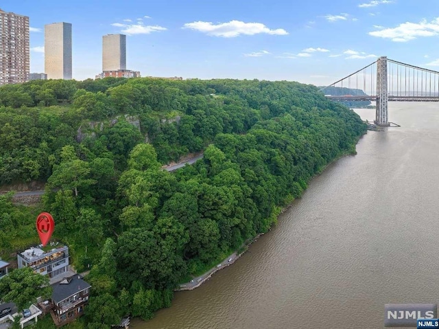 bird's eye view featuring a water view