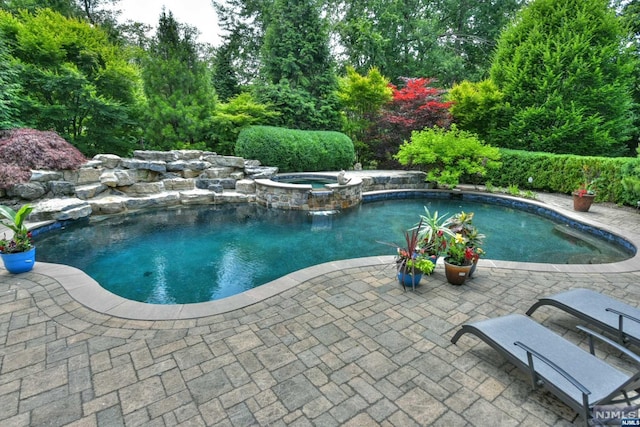 view of pool with an in ground hot tub and a patio area