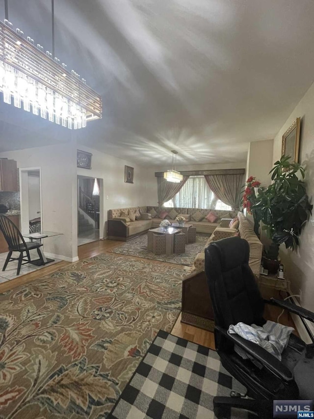 living room with hardwood / wood-style floors