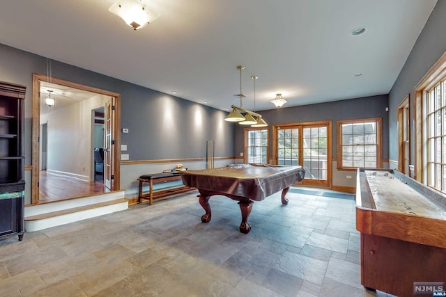 recreation room featuring french doors and billiards