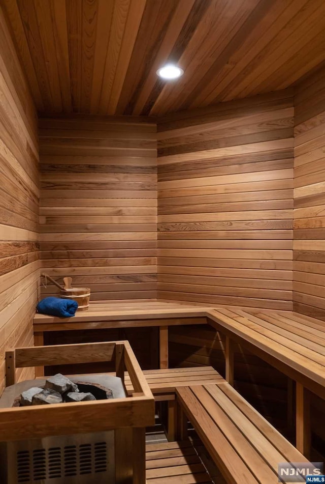 view of sauna featuring hardwood / wood-style floors