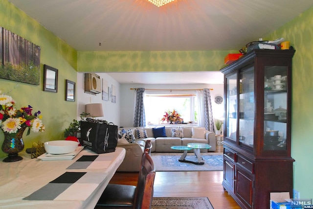 living room with light hardwood / wood-style floors