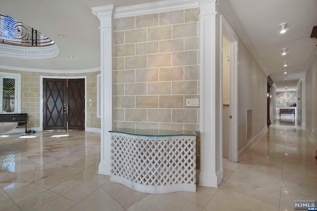 hallway with ornamental molding