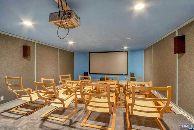 home theater room with carpet flooring