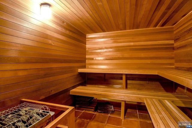 view of sauna featuring tile patterned flooring