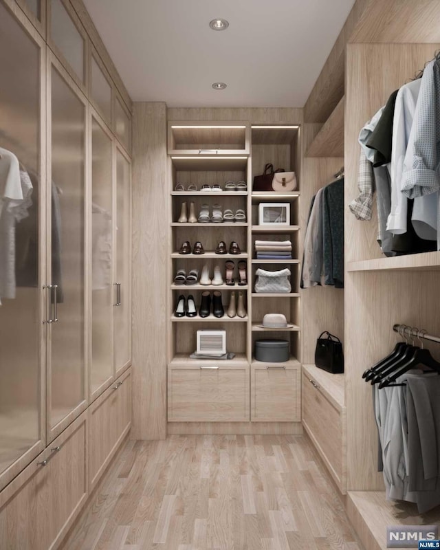 spacious closet featuring light wood-type flooring