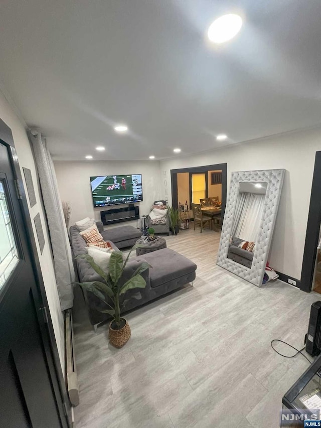 living room with light hardwood / wood-style flooring