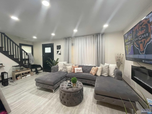 living room with hardwood / wood-style floors