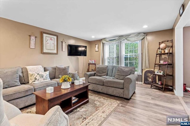 living room featuring light wood-type flooring