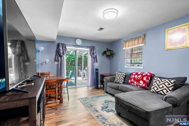 living room featuring light wood-type flooring