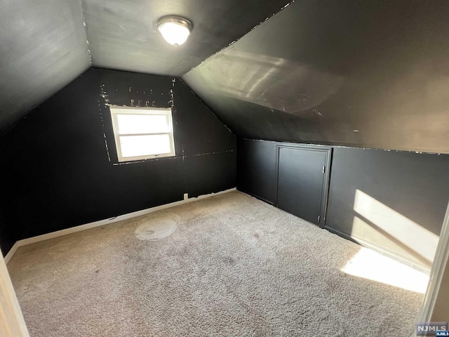 additional living space with carpet flooring and lofted ceiling