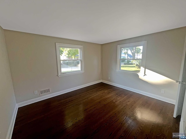 empty room with plenty of natural light and dark hardwood / wood-style flooring