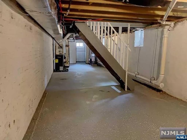 basement with heating unit