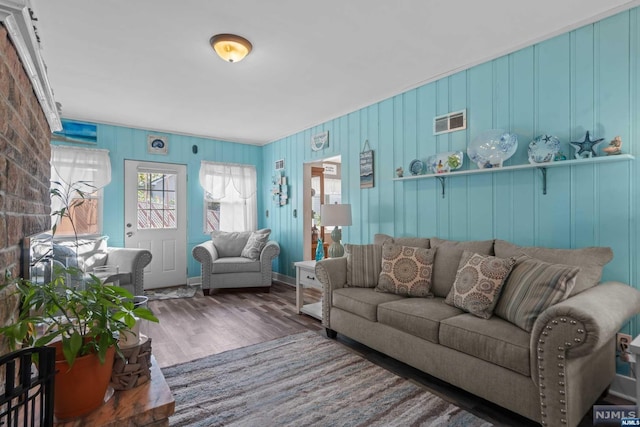 living room featuring dark hardwood / wood-style flooring