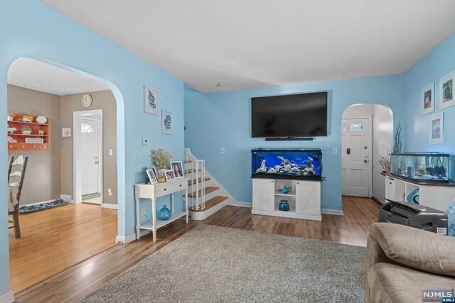 living room with hardwood / wood-style flooring