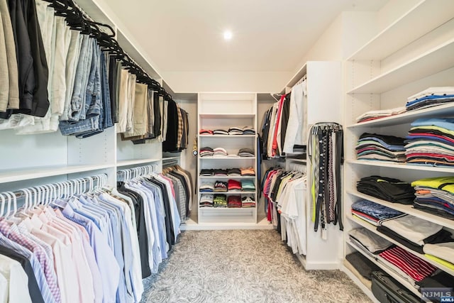 spacious closet with light colored carpet