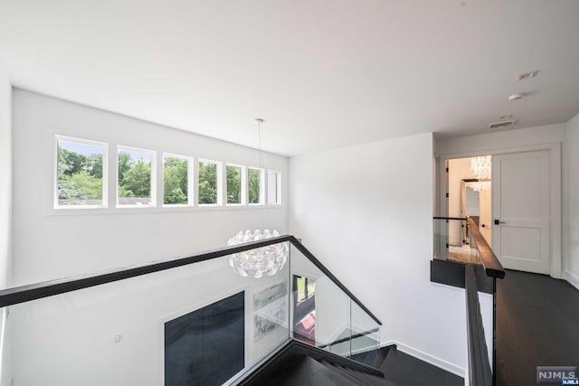 stairs with hardwood / wood-style floors and plenty of natural light