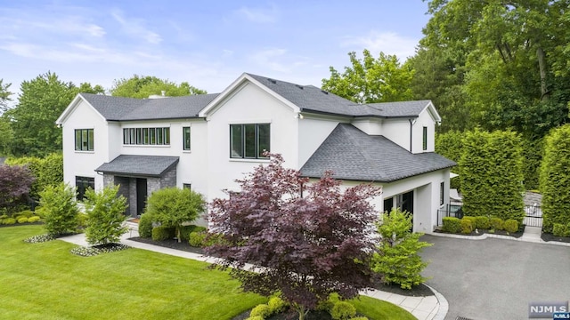 view of front of house featuring a front yard and a garage