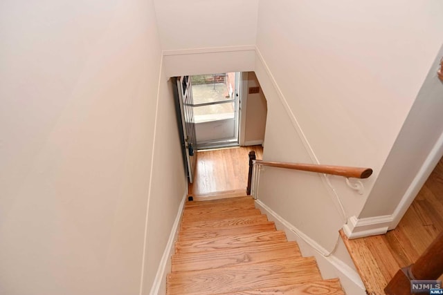 stairs with hardwood / wood-style floors