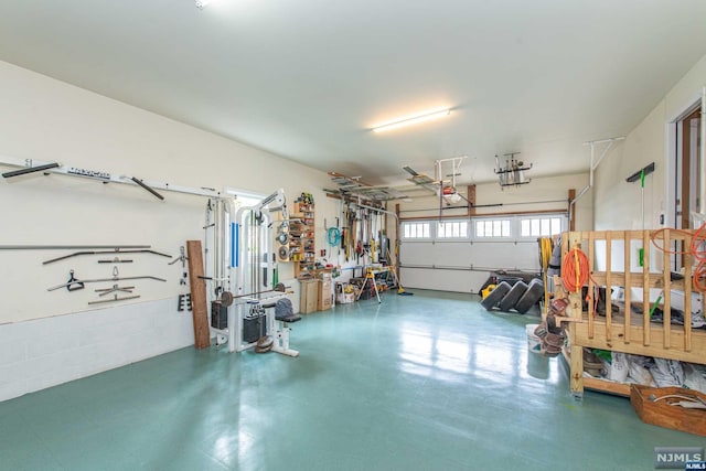 garage with a garage door opener