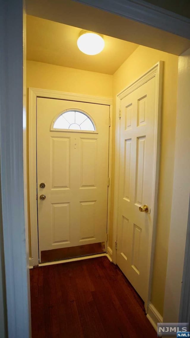 doorway featuring dark hardwood / wood-style floors