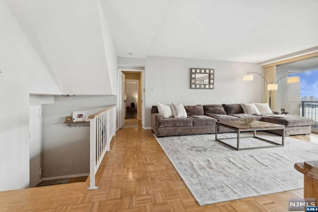 living room with light parquet flooring