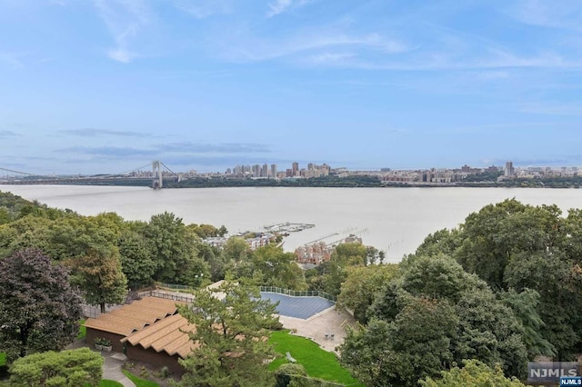 aerial view with a water view